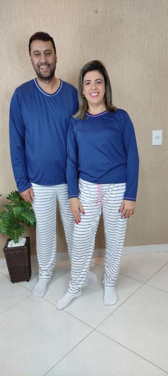 470 PIJAMA LONGO FEMININO FAMILIA TODA - AZUL MARINHO