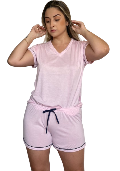500 PIJAMA MEIA MANGA COM CALÇA E SHORT 03 PEÇAS - ROSA BEBE