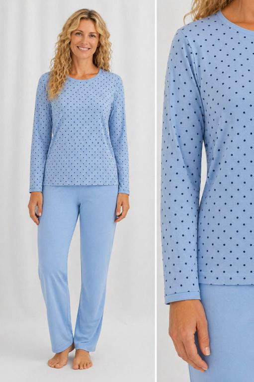 404 PIJAMA LONGO BLUSA  ESTAMPADA CORAÇAO CALÇA LISA - POA AZUL BEBE