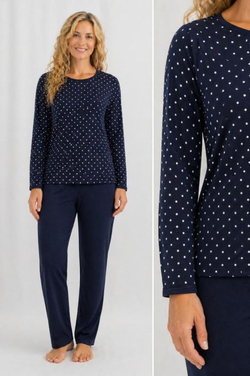 404PLUS PIJAMA LONGO  ESTAMPADA CALÇA LISA PLUS  - POA MARINHO