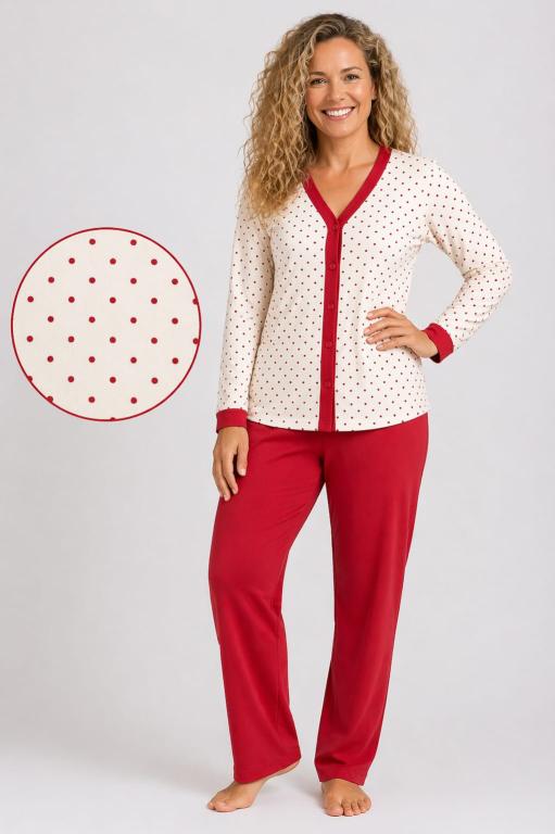 408 PIJAMA LONGO ABERTO ESTAMPADA  CALÇA LISA - VERMELHO