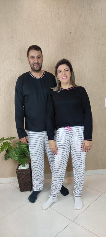 470 PIJAMA LONGO FEMININO FAMILIA TODA - PRETO