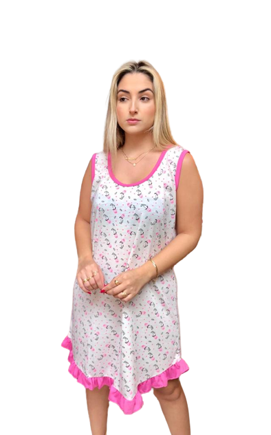 842 CAMISOLA ESTAMPADA COM BABADO - ROSA CHICLETE