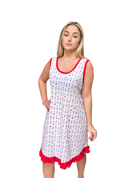 842 CAMISOLA ESTAMPADA COM BABADO - VERMELHO
