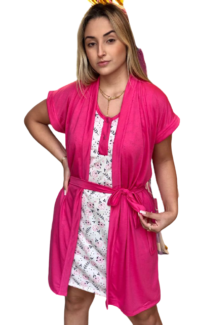 894 CONJUNTO CAMISOLA COM ROBE - ROSA PINK