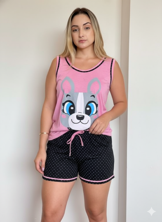 205 PIJAMA REGATA SILK SHORT ESTAMPADO - CACHORRO