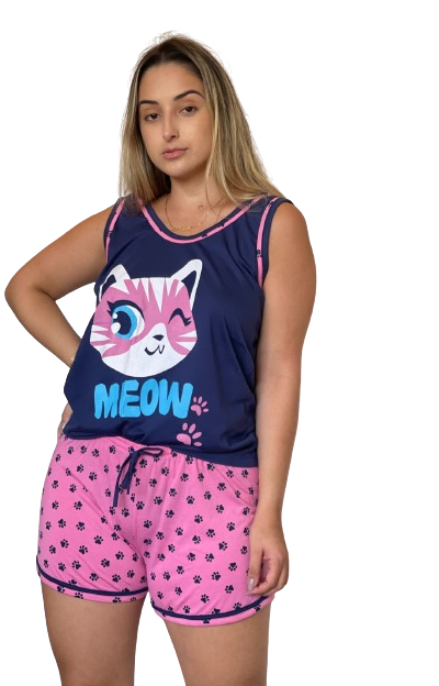 205 PIJAMA REGATA SILK SHORT ESTAMPADO - GATO