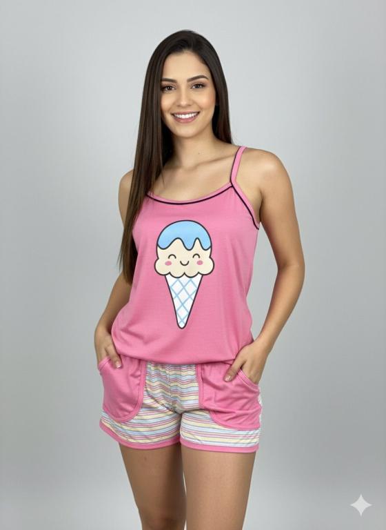 806 PIJAMA ALÇA DE BOLSO - ROSA CHICLETE