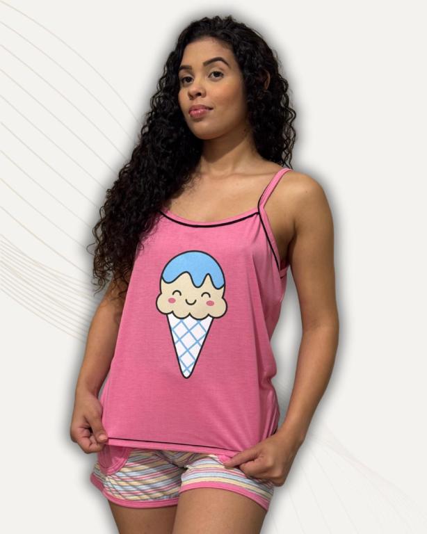 806 PIJAMA ALÇA DE BOLSO - ROSA CHICLETE