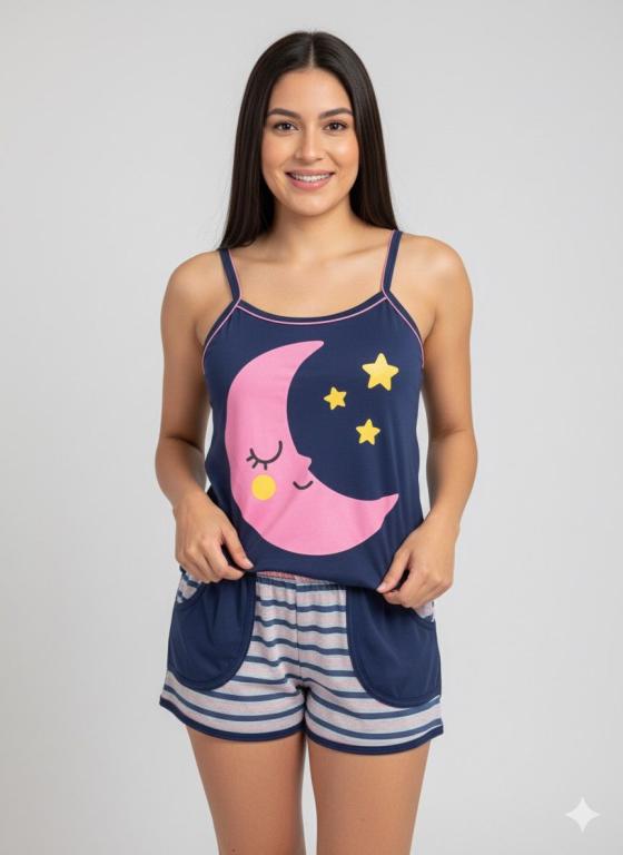 806 PIJAMA ALÇA DE BOLSO - AZUL MARINHO