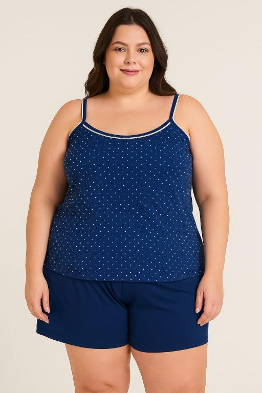 810 PIJAMA BLUSA ALÇA NO POA E SHORT PLUS - MARINHO
