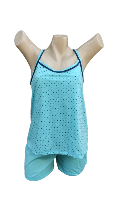 810 PIJAMA BLUSA ALÇA NO POA E SHORT PLUS - AZUL BEBE
