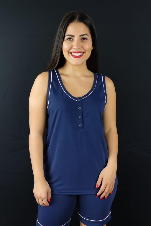 872 PIJAMA CAMISETA GALÃO LISO - AZUL MARINHO
