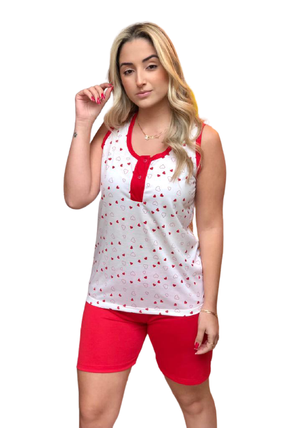 870 PIJAMA CAMISETA GALÃO ESTAMPADO - VERMELHO