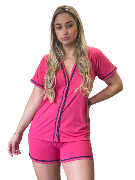 502 PIJAMA BLOGUEIRA ABERTO DE BOTOES - ROSA PINK