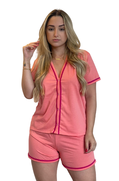 502 PIJAMA BLOGUEIRA ABERTO DE BOTOES - LARANJA