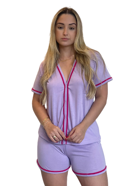 502 PIJAMA BLOGUEIRA ABERTO DE BOTOES - LILAS