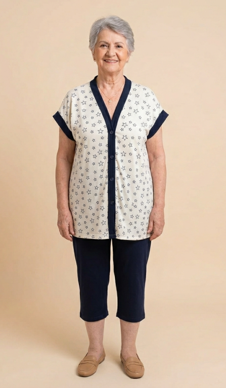 886 PIJAMA ABERTO MANGA JAPONESA COM PESCADOR - AZUL MARINHO