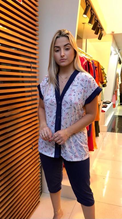 886 PIJAMA ABERTO MANGA JAPONESA COM PESCADOR - AZUL MARINHO