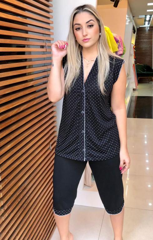 1030 PIJAMA PESCADOR ABERTO DE BOTAO COM PICUETA - PRETO