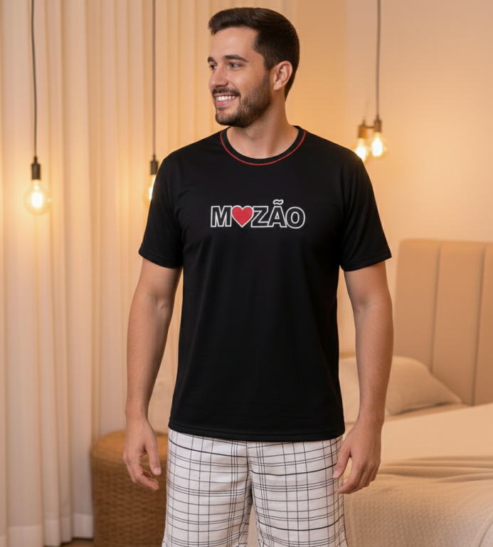 468 PIJAMA MASCULINO CASAL MOZAO - PRETO