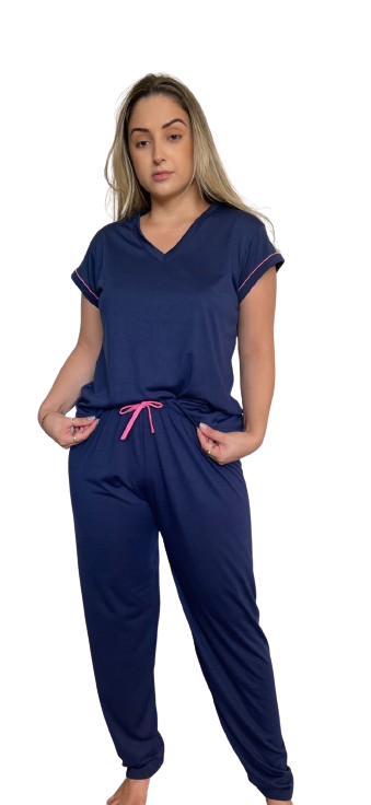 500 PIJAMA MEIA MANGA COM CALÇA E SHORT 03 PEÇAS - AZUL MARINHO