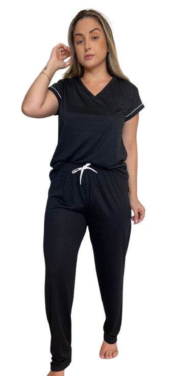 500 PIJAMA MEIA MANGA COM CALÇA E SHORT 03 PEÇAS - PRETO