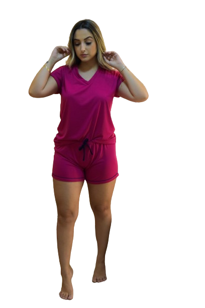 500 PIJAMA MEIA MANGA COM CALÇA E SHORT 03 PEÇAS - ROSA PINK
