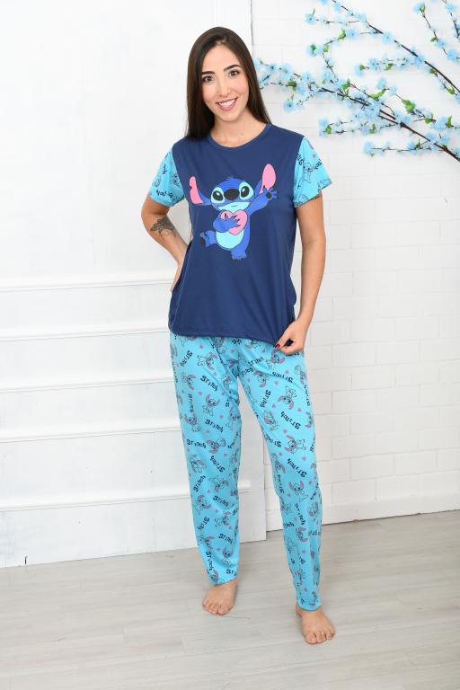 140 PIJAMA MEIA MANGA COM CALÇA ESTAMPADA - AZUL