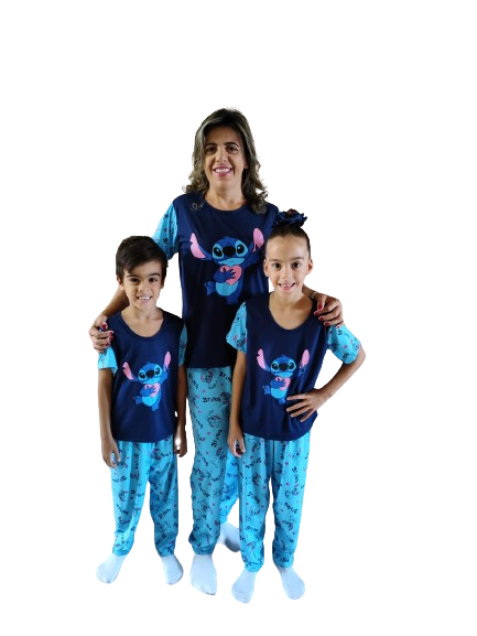 140 PIJAMA MEIA MANGA COM CALÇA ESTAMPADA - AZUL