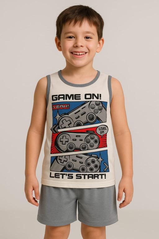 276 PIJAMA INFANTIL MASCULINO CAMISETA SILKADO - CINZA