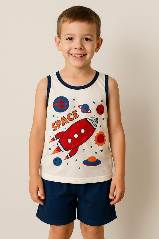 276 PIJAMA INFANTIL MASCULINO CAMISETA SILKADO - AZUL MARINHO