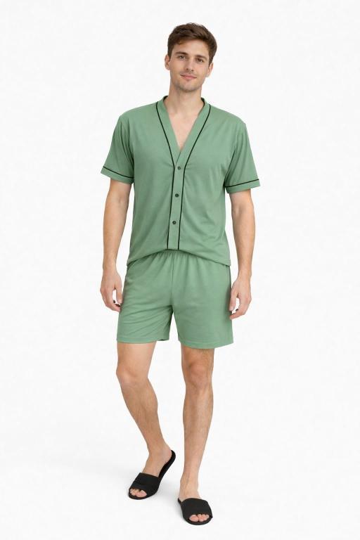 428 PIJAMA MASCULINO ABERTO COM BOTOES LISO - VERDE