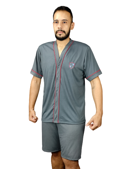 428 PIJAMA MASCULINO ABERTO COM BOTOES LISO - CHUMBO