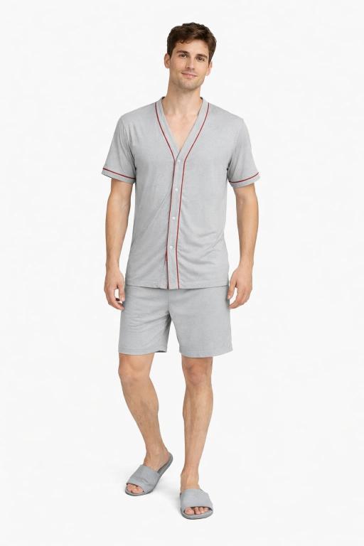 428 PIJAMA MASCULINO ABERTO COM BOTOES LISO - CINZA