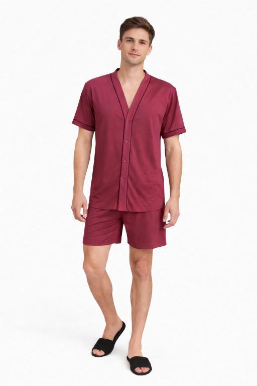 428 PIJAMA MASCULINO ABERTO COM BOTOES LISO - VINHO
