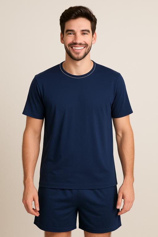 852 PIJAMA MASCULINO LISO GOLA REDONDA - AZUL MARINHO