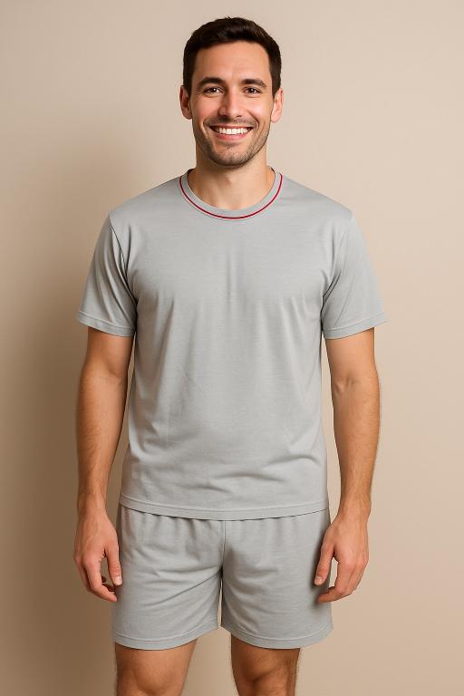 852 PIJAMA MASCULINO LISO GOLA REDONDA - CINZA