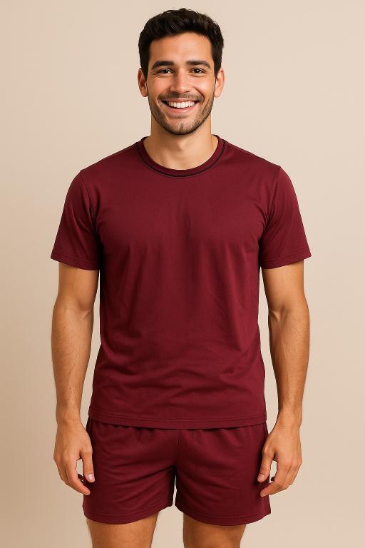 852 PIJAMA MASCULINO LISO GOLA REDONDA - VINHO