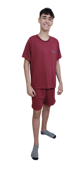 852 PIJAMA MASCULINO LISO GOLA REDONDA - VINHO