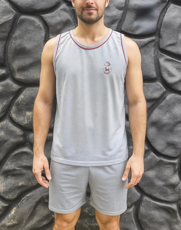 816 PIJAMA LISO MASCULINO CAMISETA - CINZA
