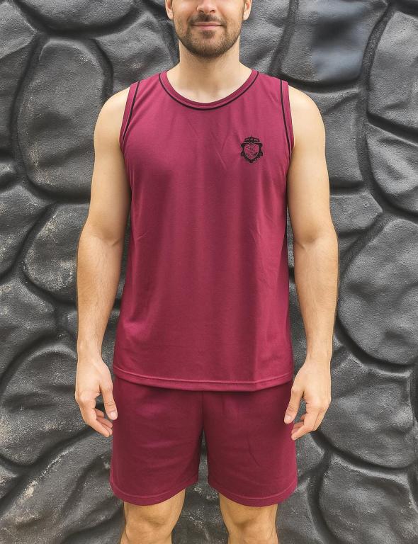 816 PIJAMA LISO MASCULINO CAMISETA - VINHO