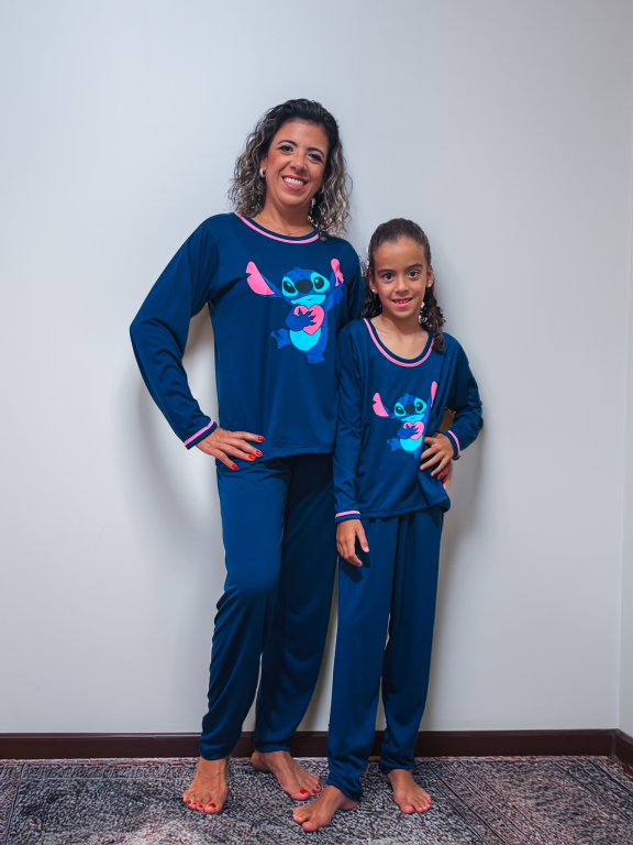 402 PIJAMA FEMININO INFANTIL LONGO LISO - MARINHO