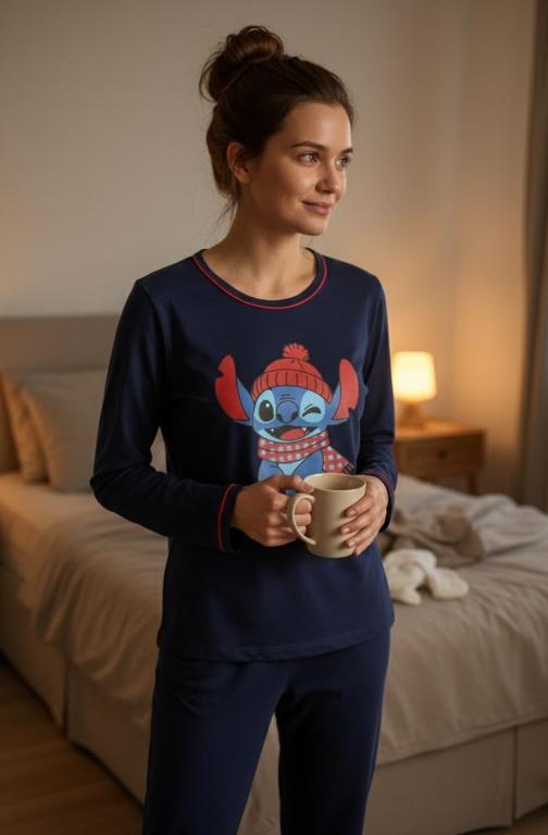 494 PIJAMA FEMININO LONGO LISO AZUL MARINHO