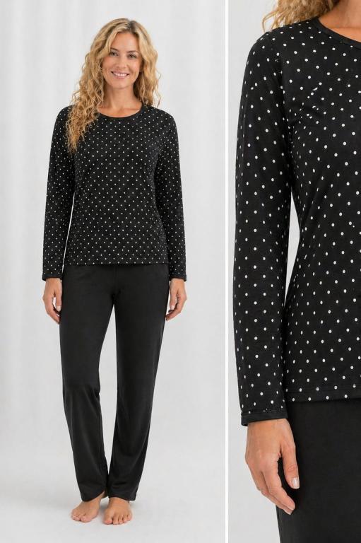 404 PIJAMA LONGO BLUSA ESTAMPADA CALÇA LISA - POA PRETO