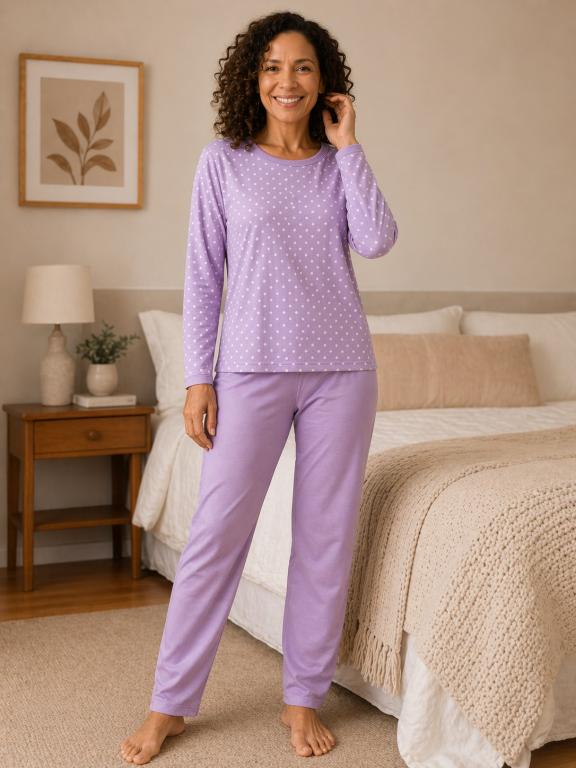 404 PIJAMA LONGO BLUSA ESTAMPADA CALÇA LISA - POA LILAS