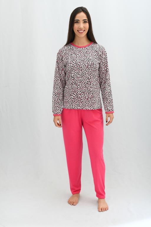 404 PIJAMA LONGO BLUSA ESTAMPADA CALÇA LISA - ROSA PINK