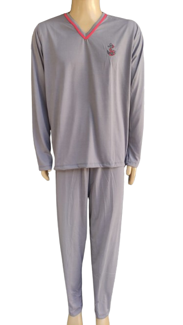 410 PIJAMA LONGO MASCULINO GOLA V LISO - CHUMBO