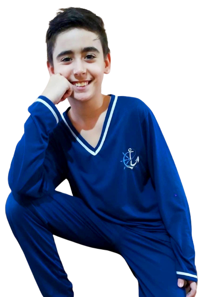412 PIJAMA LONGO MASCULINO INFANTIL GOLA V LISO - AZUL MARINHO