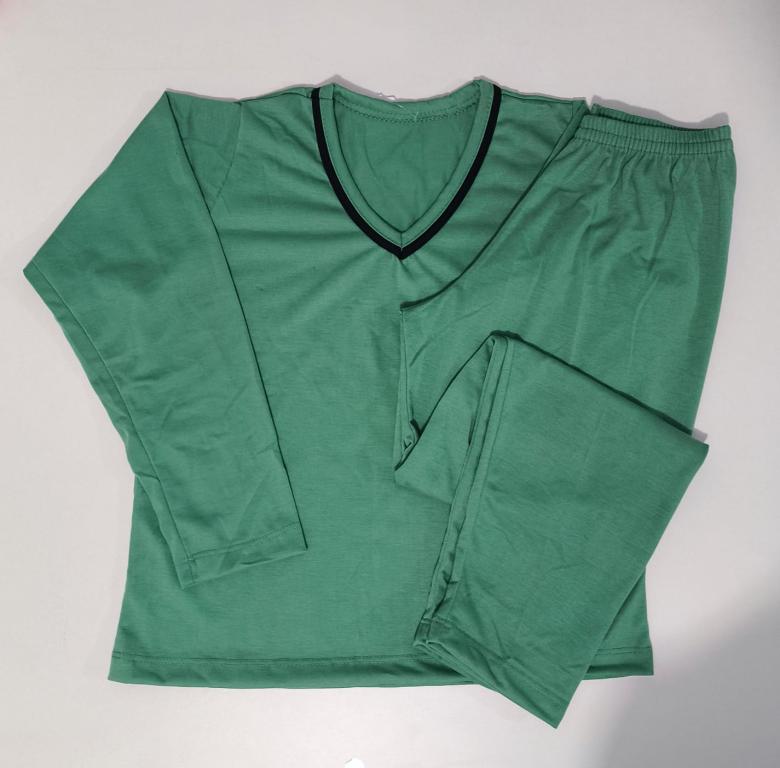 412 PIJAMA LONGO MASCULINO INFANTIL  GOLA  V LISO - VERDE